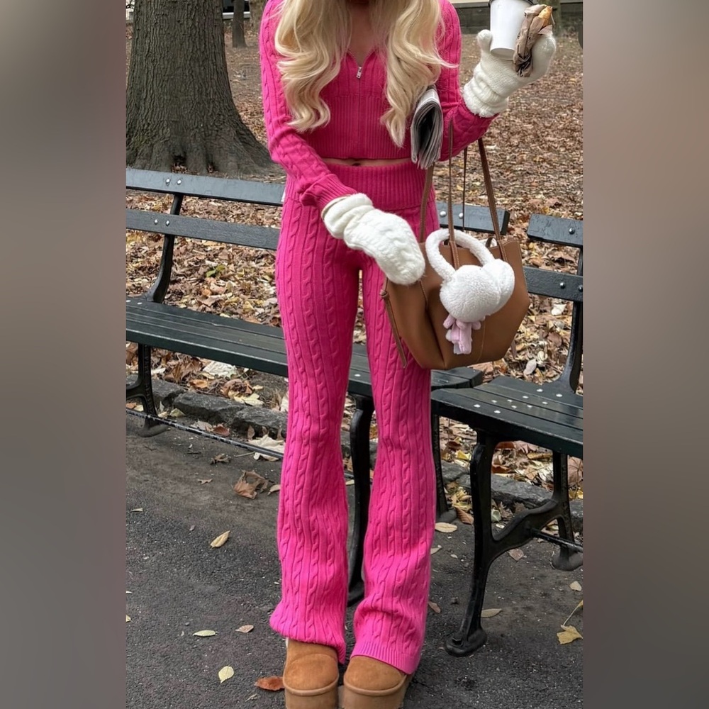 SER.O.YA| Cable-Knit Flared Pants (Pink)